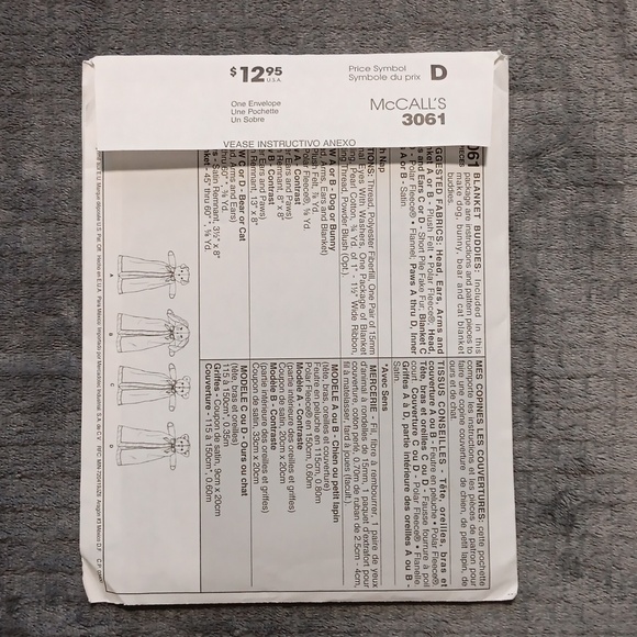 2000's UNCUT Blanket Buddies McCall's Crafts Pattern, Gifts For Infants & Kids - Picture 4 of 7